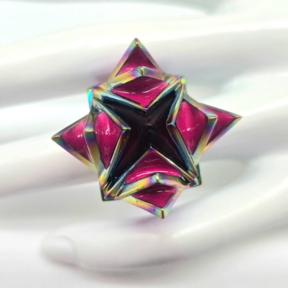 Eddie Borgo Lotus Ring Rainbow Ionized Metal Statement Ring Size 5 Vintage 2010s